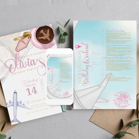 Birthday Weekend Vacation Invitation & Printable Itinerary for a Memorable Getaway! Perfect Girls' Weekend or Birthday Travel Plan