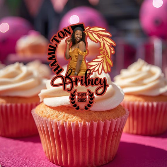 Graduation Photo Cupcake Toppers Custom Name Cake Decoration Class of 2025 Senior Party Picks Personalized Celebration Favor