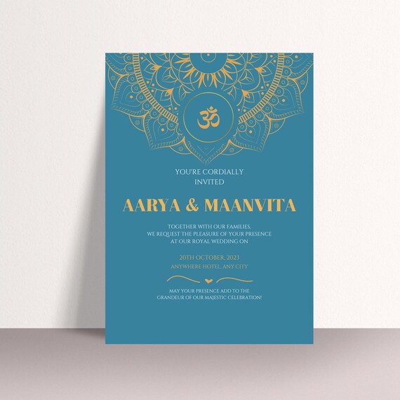 Printable Gold Mandala Indian Floral Wedding Invitation Template - Elegant Royal Theme for Hindu Weddings