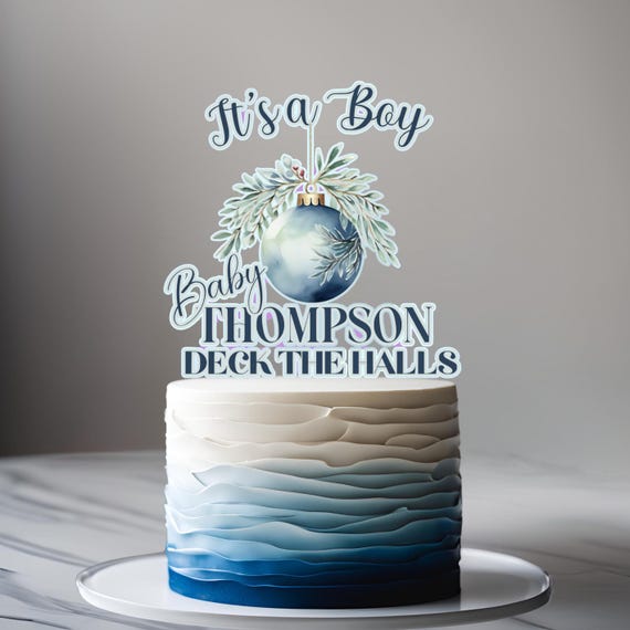 3D Handcrafted Christmas It's a Boy Cupcake Topper - Blue Ornament Baby Shower Decoration - Gender Reveal Holiday Party Decor