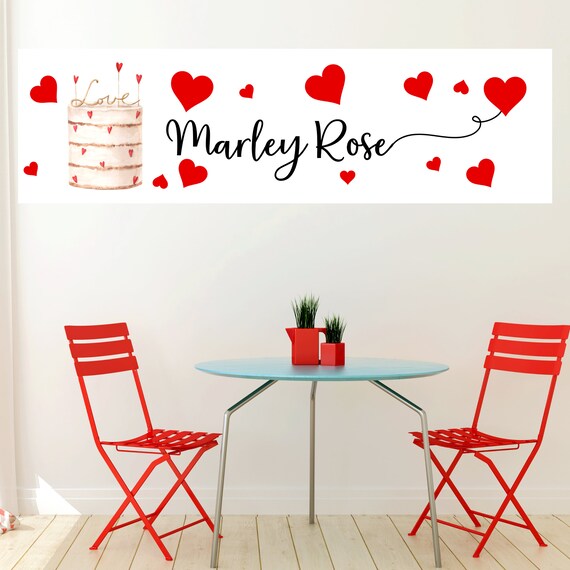 Valentine Birthday Wall Art Template, Valentines Cake Hearts Banner, Printable Wall Art Name Banner, Instant Download, #VAL