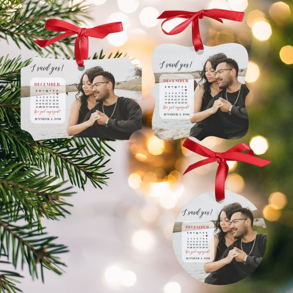 Engagement Photo Ornament, Engagement Gift, Custom Ornaments, Engagement Announcement, Couples Ornament, She said Yes