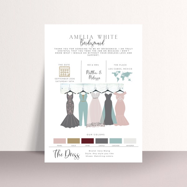 Bridesmaid Information Card Template, Bridal Party Info Card, Maid of Honor Printable, Bridesmaid Info Cards, Bridesmaid Proposal #WIC