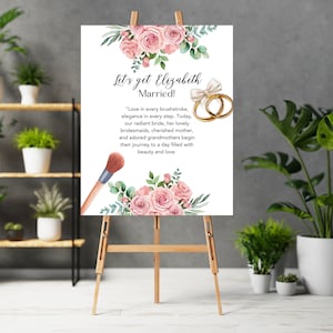 Bridal Suite Room Wedding Sign, Let&#39;s Get The Bride Married Banner, Editable Wedding Day Signs, Floral Bridal Room Decor, Print and Digital