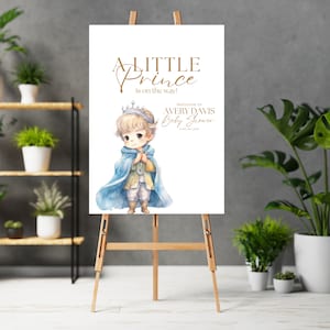 Prince Baby Shower Welcome Sign Template, Prince Printable Fairytale Theme Party Signs, A Little Prince is on the way Blue Banner