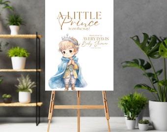 Prince Baby Shower Welcome Sign Template, Prince Printable Fairytale Theme Party Signs, A Little Prince is on the way Blue Banner