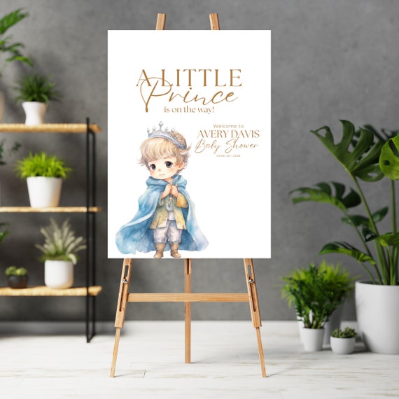 Prince Baby Shower Welcome Sign Template, Prince Printable Fairytale Theme Party Signs, A Little Prince is on the way Blue Banner