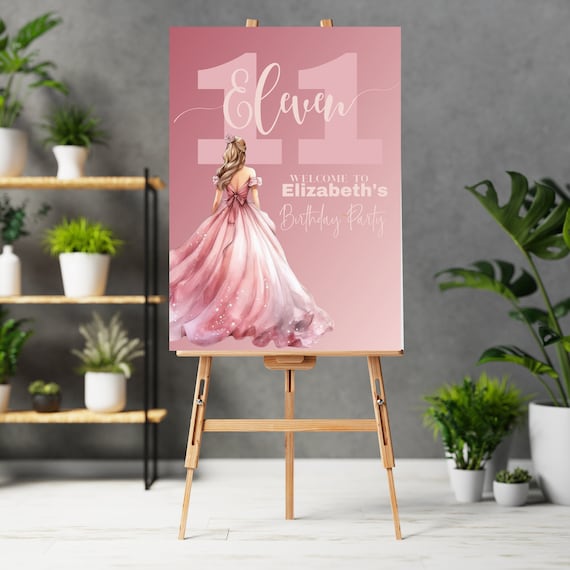 Princess Birthday Welcome Sign, Royal Party Entrance Decor, Pretty Pink , Customizable Banner, Girls Birthday Decorations
