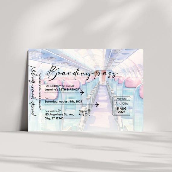 Customizable Travel Weekend Invitation | Personalized Birthday Party | Printable Vacation Invite | Boarding Pass Template, Instant download