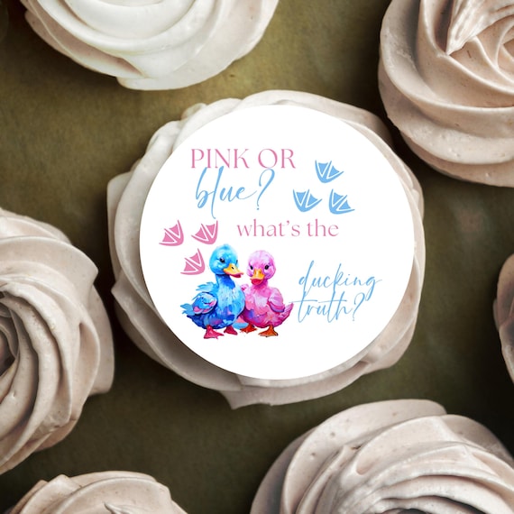 Edible Gender Reveal Cupcake Topper with Pink & Blue Ducks | Custom 'What the Ducking Truth' Cake Topper, Gender Reveal Party  Cookie Topper