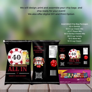 Casino Birthday Chip Bag, Casino Party Favor Bag, Poker Chip Bag Label, Gambling Themed Party, Casino Party Decor, Print, Digital, Assembled