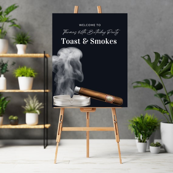 Adult Smokes & Toast Birthday Welcome Sign, Editable Any Age Men's Birthday Banner, Printable Bday Invitations, Print and Digital #AWC