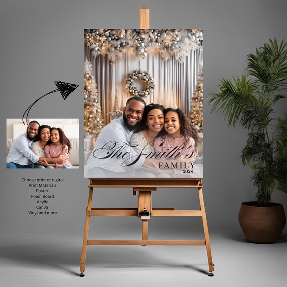 Custom Christmas Family Photo Canva Template, Holiday Photo Sign, Personalized Family Poster, Festive Wall Art, Editable Holiday Keepsake