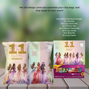 Personalized Princess Birthday Chip Bag, Custom Chip Bag, Party Favor Bag, Birthday Party Decor, Princess Theme, Girls Birthday