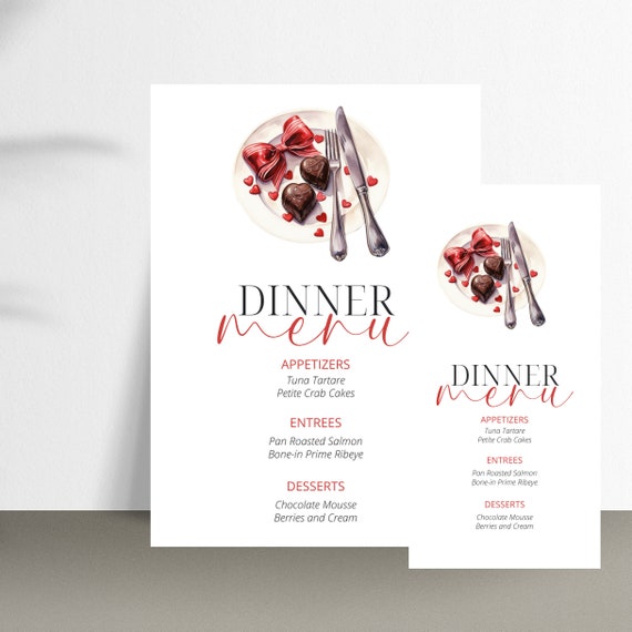 Customizable Valentine's Dinner Menu Template | Editable Romantic Wedding & Love Menus | Personalized Gathering Menu, Print and Digital