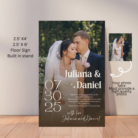 Editable Wedding Floor Sign | Custom Wedding Signage | Personalized Photo Wedding Sign | Wedding Welcome Sign with Photo & Date