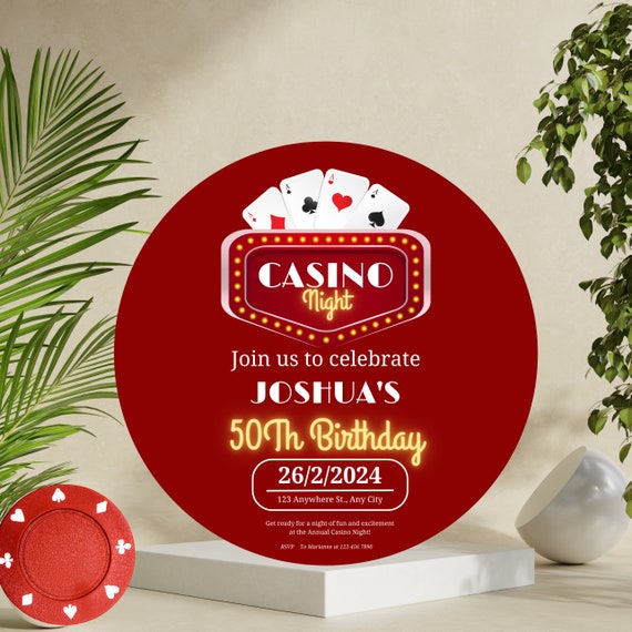 Poker Chip Las Vegas Casino Birthday Invitation, Poker Night Invite, Las Vegas Theme Party, Gambling Party Decor, Customizable Invite