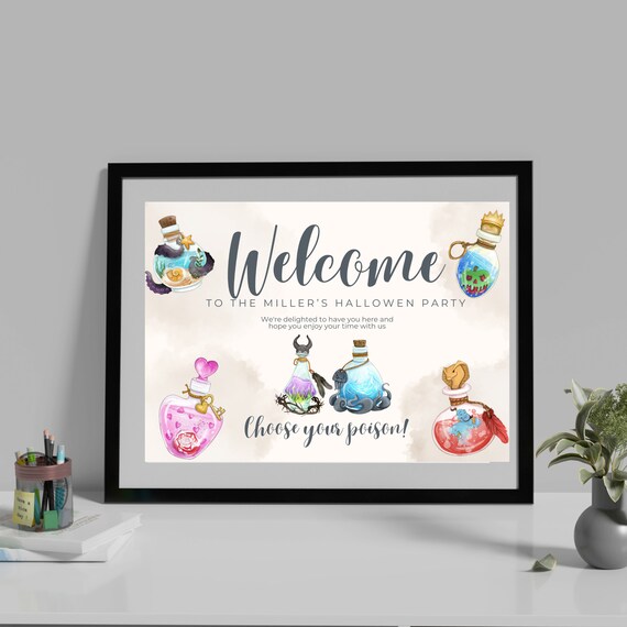 Halloween Choose Your Poison Villain Welcome Sign, Villain Halloween Printable Signs, Villains Party Banner Template, Instant Download