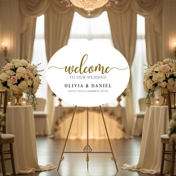 Wedding Welcome Sign Oval, Circle, Rectangle or Square | Minimalist Wedding Entrance Signage | Modern Ceremony Welcome Board