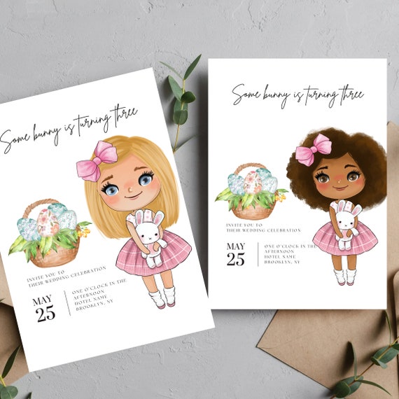 Easter Birthday Invitation Template, Bunny Easter Girl Invitations, Printable Egg Hunt Invite, Editable Bunny, Instant Download, #EASTR