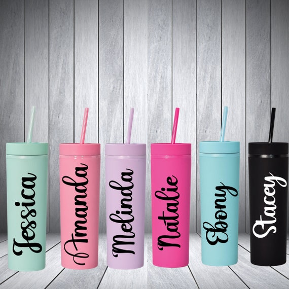 Custom Pastel Matte Acrylic Skinny Tumblers - 16oz | Personalized Bridesmaids & Bachelorette Party Favors | Wedding Party Favor Gifts