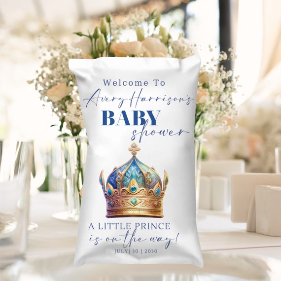 Editable Blue Boy Baby Shower Chip Bag Favors - Little Prince Fairytale Party Labels - It's a Boy Chip Bag Decor - Baby Shower Favors