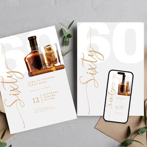 Customizable Adult Whiskey & Cigar Birthday Invitation - Editable for Any Age, Instant Download, Perfect for Milestone Men&#39;s Bday Parties