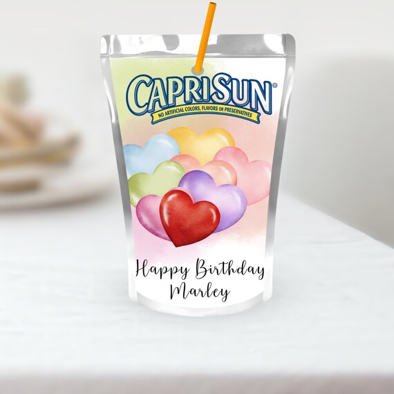 Rainbow Heart Birthday Juice Box Label, First Birthday Party Caprisun Labels, Watercolor Heart Balloons, Print and Digital #HBR
