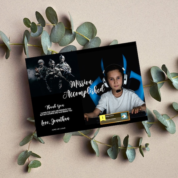 Video Game Photo Birthday Thank You Card, Gamer Birthday Thank You, Gaming Printable Cards, Print and Digital, #GWT