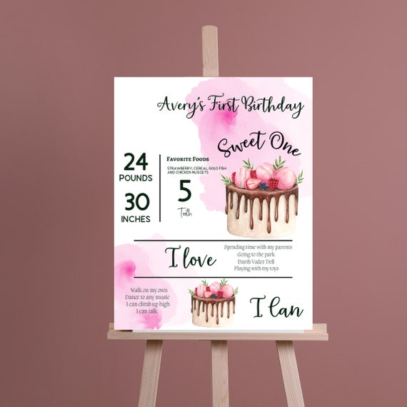 Sweet One Birthday Cake Milestone Sign, 1st Birthday Party Signs, Pink Cake Banner, First Birthday Instant Download #SBC