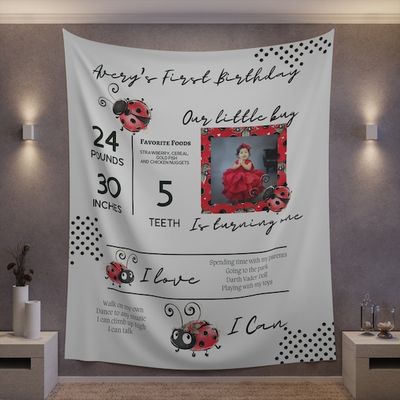 Ladybug Photo Birthday Milestone Sign, Ladybug Birthday Banner, Lady Bug Picture Backdrop, Our Little Bug Tapestry, Print and Digital #LDYB