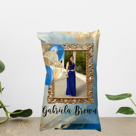 Prom Send Off Chip Bag Template, Prom Party Favors, Printable Photo Chip Bags, Blue and Gold Custom Bags, Instant Download, PPBG
