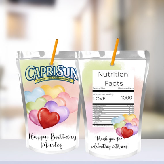 Rainbow Heart Birthday Juice Box Label, First Birthday Party Caprisun Labels, Watercolor Heart Balloons, Print and Digital #HBR