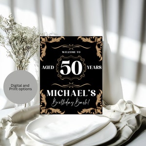 Editable Whiskey Birthday Welcome Sign - Custom Men&#39;s Birthday Banner - Aged to Perfection Any Age Birthday Decor