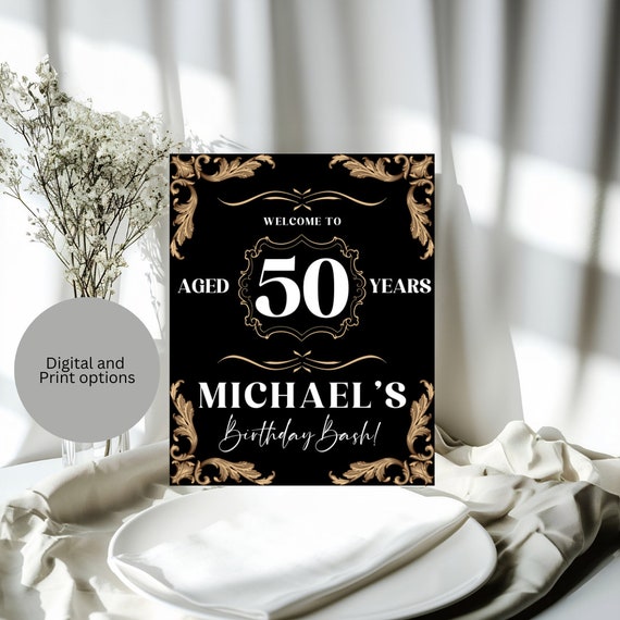 Editable Whiskey Birthday Welcome Sign - Custom Men's Birthday Banner - Aged to Perfection Any Age Birthday Decor
