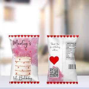 Valentine Birthday Party Chip Bag Template, Valentines Cake Hearts Party Favor Bags, Printable Favors, Print and Digital, #VAL