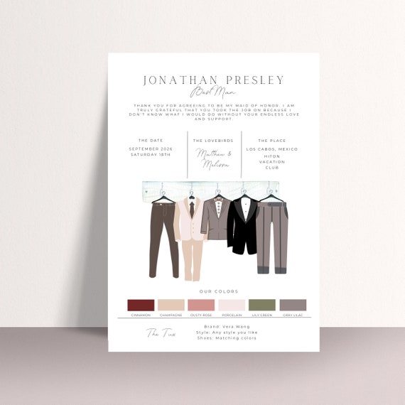 Groomsmen Info Card Template, Best Man Party Info Card, Groomsman Printable, Best Man, Information Card, Proposal Card #GIC