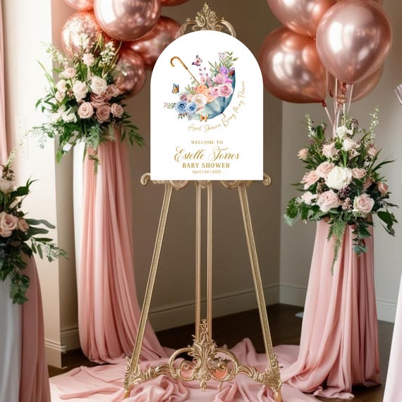 April Showers Baby Shower Welcome Sign - Floral Umbrella Spring Baby Shower Sign, Rain Theme Baby Shower Decor, Custom Baby Shower Arch Sign
