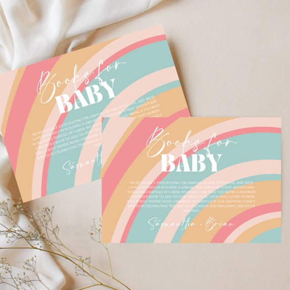 Editable Retro Rainbow 70's Baby Shower Book for Baby Cards - Groovy Vibes, Printable 70s Hippie Decor & Funky Retro Party Card