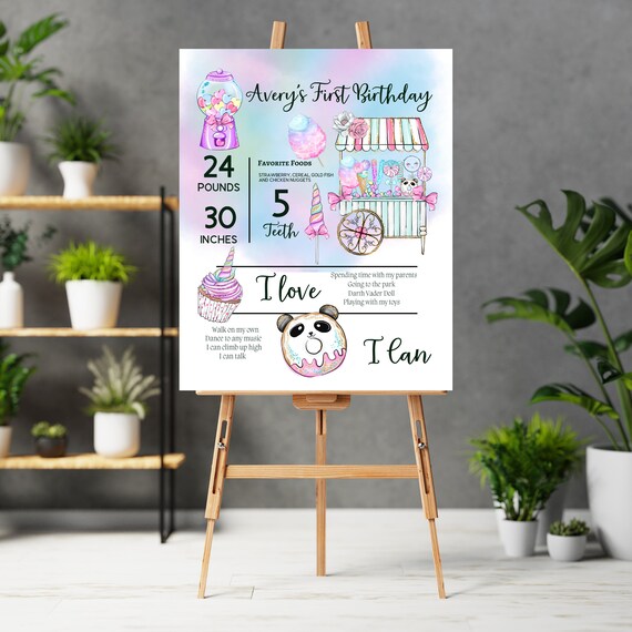 Sweet One Birthday Milestone Sign, Candy Any Age Birthday Milestone Banner, Cotton Candy Printable, Editable Template, Sweets Party, #SOB