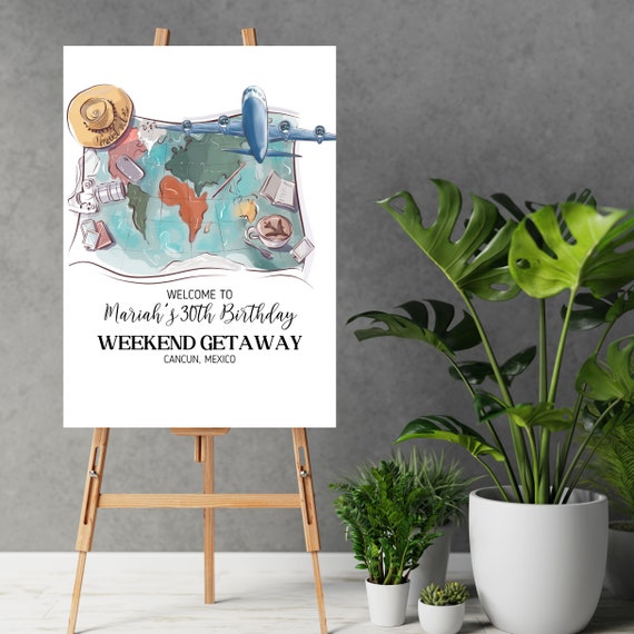 Birthday Weekend Vacation Welcome Sign, Weekend Getaway Birthday Party Banner, Vacation Girls weekend Signs, Bday Travel Printable