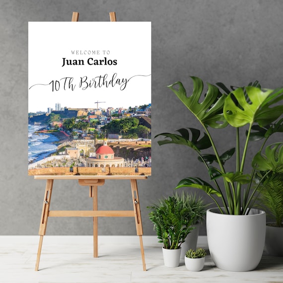 Puerto Rico Birthday Welcome Sign Template, Editable San Juan Birthday Banner Printable, Puerto Rico Skyline, Print and Digital , #PRSJ