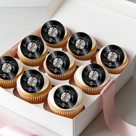 Custom Photo Vinyl Record Cake Topper – Retro Cupcake Topper for Birthday, Wedding, Anniversary, Bridal Shower Decor