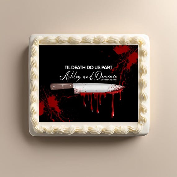 Bloody Knife Cake Topper Til Death Do Us Part | Halloween Wedding Cake Topper | Horror Themed Party Decoration | Creepy Cake Topper
