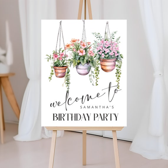 Editable Spring Flowers Birthday Party Welcome Sign | Floral Poster Template for Spring, Summer Celebrations, Custom Banner for Any Occasion