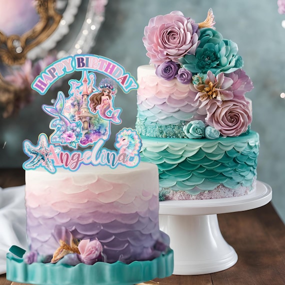 Custom Mermaid Birthday Cake Topper | Personalized Name & Age | Under the Sea Party Decor | Cake Topper | Mermaid Party Decorations