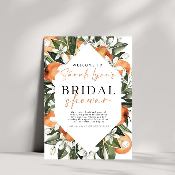 Floral Citrus Bridal Shower Welcome Sign & Banner - Vibrant Orange Theme - Custom Template - Perfect for Summer, Instant Download