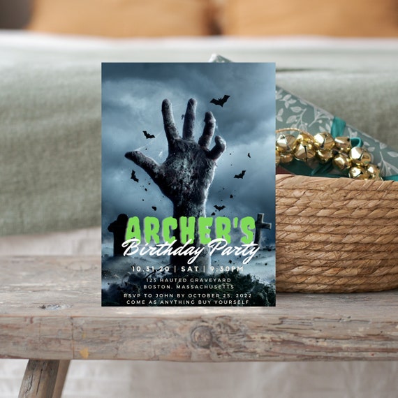 Halloween Zombie Party Invitation Template, Horror Printable Invitations, Costume Party Invite, Custom Editable Spooky Invites