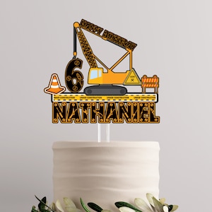 Personalized Construction Birthday 3D Cake Topper with Editable Party Printable Decor - Construction Theme Celebration Supplies