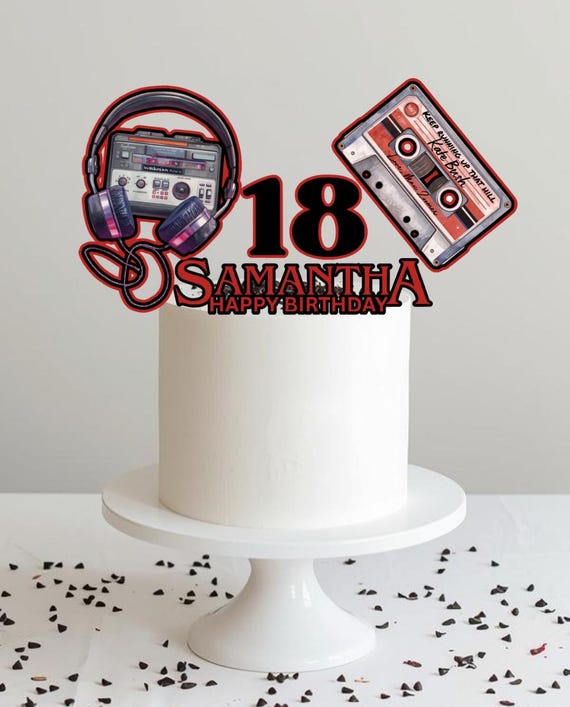 Retro 80s Birthday Cake Topper, Walkman Headphones Theme, Personalized Name & Age, Empowering Birthday Decor